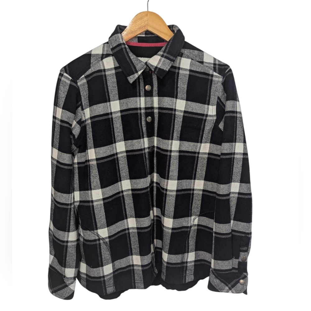 Orvis Women's Plaid Flannel Fleece Lined Snap Button Shirt Shacket Size XL